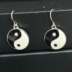Yin Yang Silver and Black Earrings